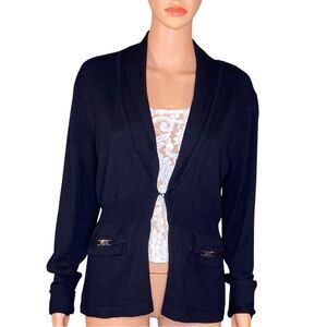 New York & Co Lightweight Black Cardigan Sweater Womens Size M Hook Eye Closure